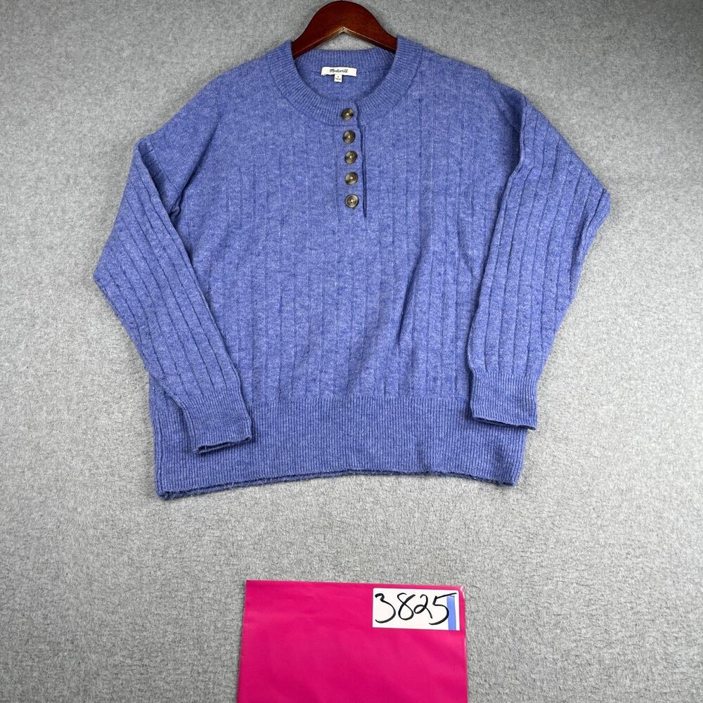 Madewell Sweater Womens Small Purple Ribbed Wool Blend 1/4 Button Pullover Knit
